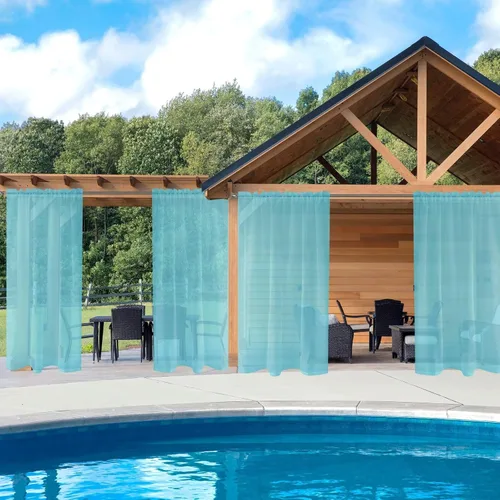 Vista 4 de SpaceDresser Cortinas traslúcidas para patio y exteriores, 4 paneles impermeables con bolsillo para barra, cortina interior para sala de estar Aqua