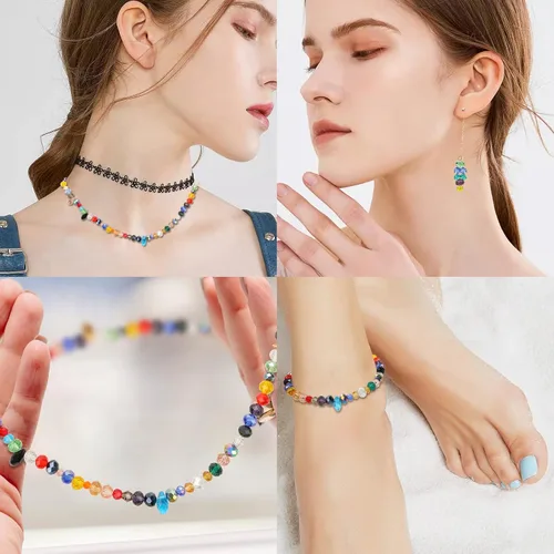 Vista 5 de 750 cuentas de cristal surtidas para la fabricación de joyas, cuentas espaciadoras de cristal de diamantes facetadas coloridas Rondelle y Briolette