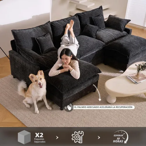 Vista 7 de GOSUHI Sofá en Forma de U de 108", Sofá Seccional Modular, Sofá Cómodo Nube de 3 Plazas con Otomana Móvil, Sofás de Asiento Profundo para Sala