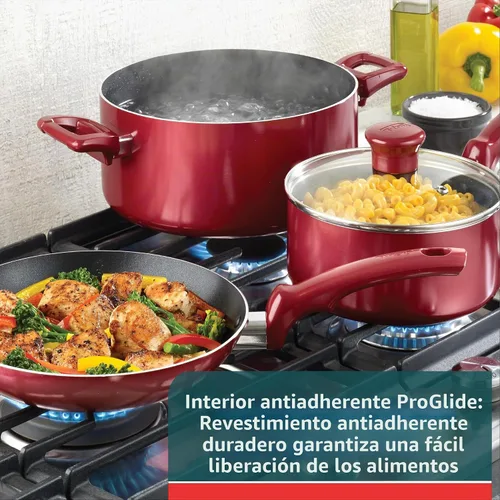 Vista 6 de T-fal Essentials - Juego de ollas y sartenes antiadherentes, 10 piezas, color rojo