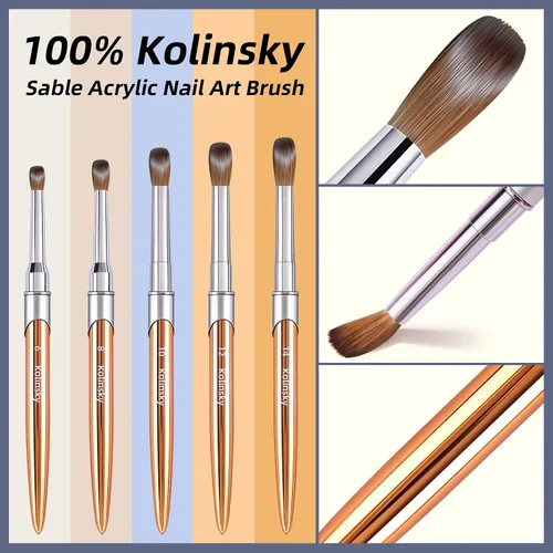 Vista 4 de Kolinsky - Brocha de uñas acrílicas 100% tamaño 8, pincel de arte de forma redonda para manicura profesional de uñas (#8, dorado)