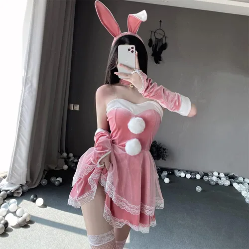 Vista 2 de Body de conejito de cosplay para mujer, lencería sexy de terciopelo de anime japonés