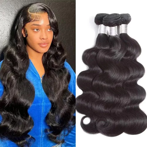 Vista 10 de Wingirl 3 paquetes de cabello humano ondulado doble trama 10A, paquetes de cabello brasileño de 12, 14, 16 pulgadas Negro