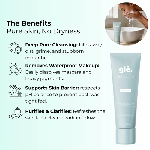 Vista 2 de Gle Skin Limpiador facial espumoso – Suave lavado de limpieza profunda de poros – Lavado facial refrescante para control de aceite, eliminación