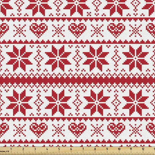 Vista 62 de Ambesonne Tela Navideña por Yarda, Tema Navideño Colorido Vivo Piñas de Pino Ramas Hombre de Jengibre Imagen de Bayas Estampada, Tela de Punto