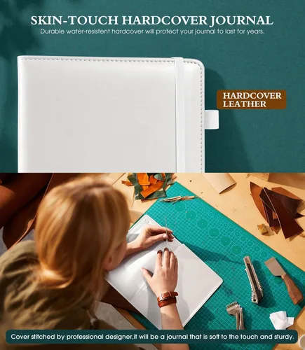 Vista 2 de Ansopu - Cuaderno de diario forrado para escritura, papel grueso de 100 gsm A5, diario de cuero de tapa dura para mujer y hombre, diario de viaje