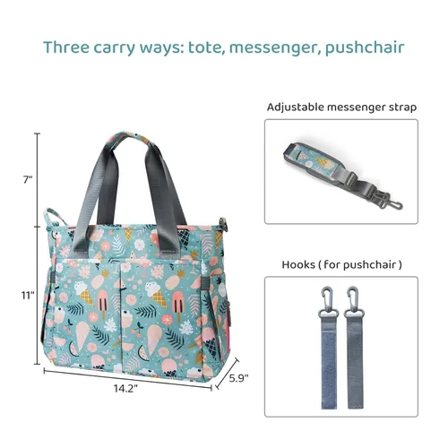 Vista 3 de Bolsa de pañales impermeable para mamá y papá, bolsas de viaje medianas multifunción (postre de dibujos animados)