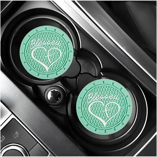 Vista 7 de KVAEY 2 PCS Posavasos para Portavasos de Coche, 2.76 Pulgadas Alfombrillas Antideslizantes para Bebidas del Vehículo con Linda Cruz Bendita