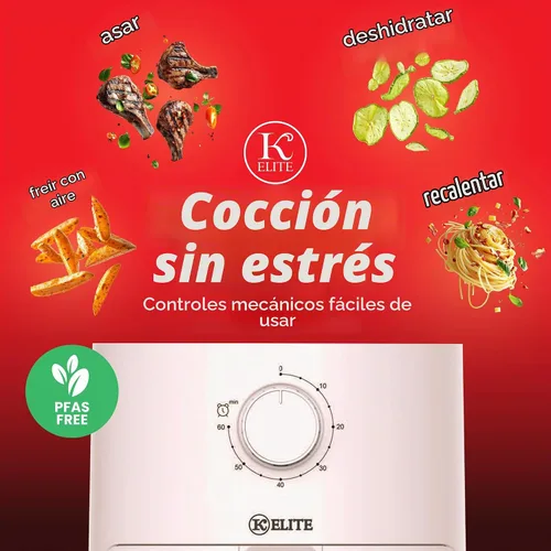 Vista 4 de Kitchen Elite Freidora de aire mecánica con temporizador de perilla manual Rosa