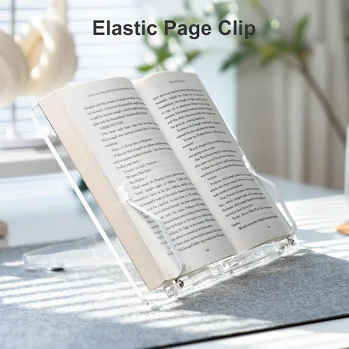 Vista 4 de Soporte de libro de acrílico para lectura, soporte de libro portátil para escritorio, soporte de libro de texto con ángulo ajustable