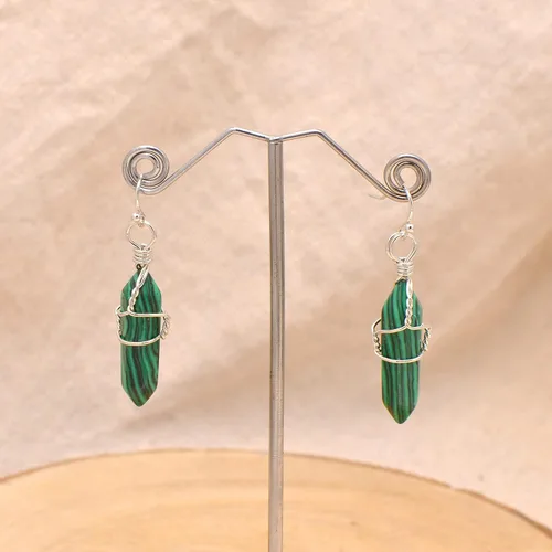 Vista 33 de Pendientes de cristal de punta envuelta en alambre de piedra pulida para mujer Reiki Energy Healing