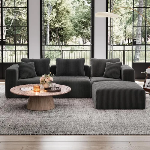 Vista 37 de Avenco Sofá seccional modular de 6 asientos de 141 pulgadas, tela de pana Negro