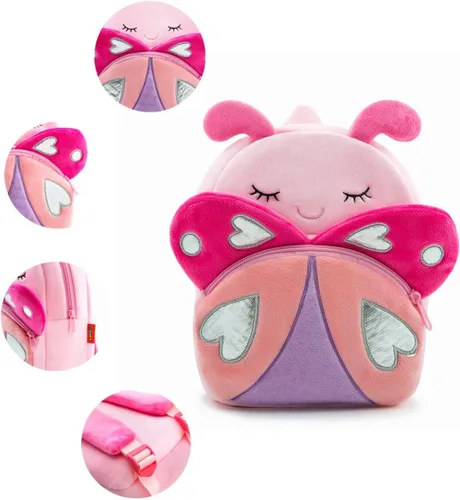 Vista 5 de Mochila con diseño de animales, animal de felpa, minibolsa de viaje para niño de 2-6 años, Rosado (Pink Butterfly)), B07SNTZL8P