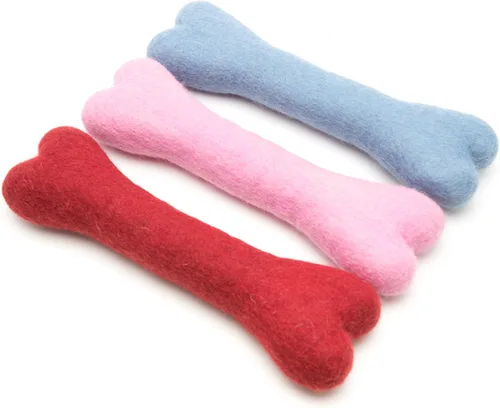 Vista 10 de Glaciart One Hueso masticable de lana de fieltro para perros (3 piezas) Juguete duradero para masticar perros, juguetes masticables para cachorros