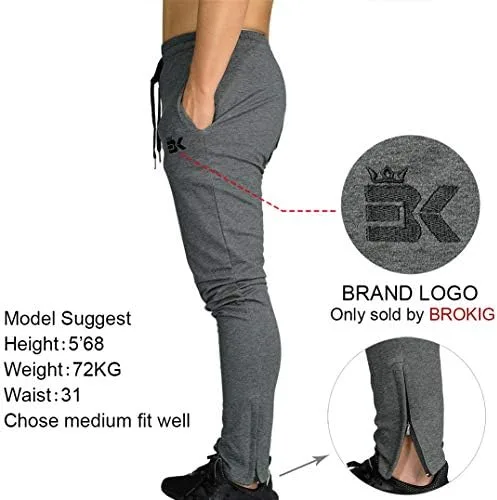 Vista 3 de Brokig - Pantalones deportivos con cremallera para hombre, pantalones casuales para entrenamiento y gimnasia, cómodos pantalones de chándal