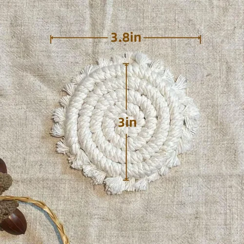 Vista 2 de Posavasos de automóvil boho de 3.8 pulgadas para portavasos, 2 posavasos para automóvil, posavasos absorbentes de macramé, bonito juego de posavasos