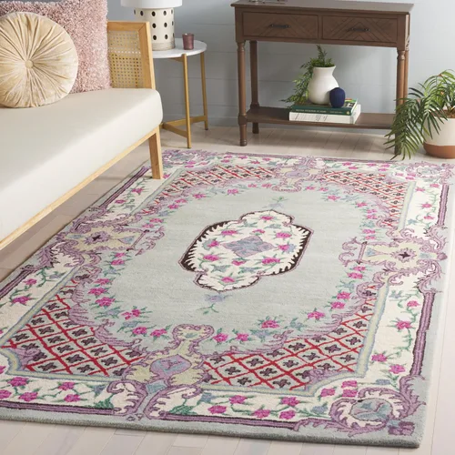 Vista 19 de SAFAVIEH Bellagio Collection - Alfombra decorativa de 2 x 3 pies, azul y rosa, hecha a mano de lana de medallón, ideal para zonas de alto tráfico