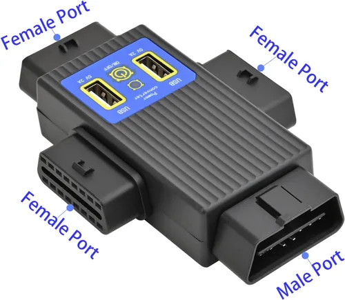 Vista 4 de iKKEGOL OBD2 OBDII de bolsillo completo de 16 pines 1 macho a 3 hembras adaptador convertidor divisor de cable OBD con 2 puertos USB de suministro