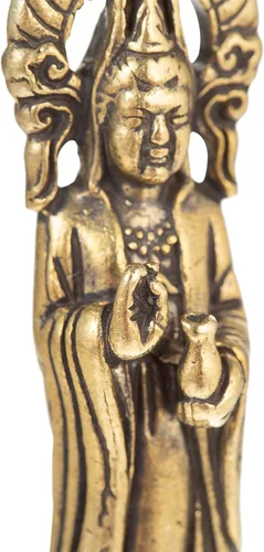 Vista 4 de FENGSHUI-CAISHEN Pequeña estatua de cobre Guan Yin, hecha a mano para meditar la decoración zen, pequeña figura de Quan Yin, Baby Kwan Yin