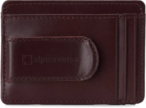 Vista 6 de Alpine Swiss Dermot - Billetera minimalista con clip para dinero, de cuero liso, viene en caja de regalo
