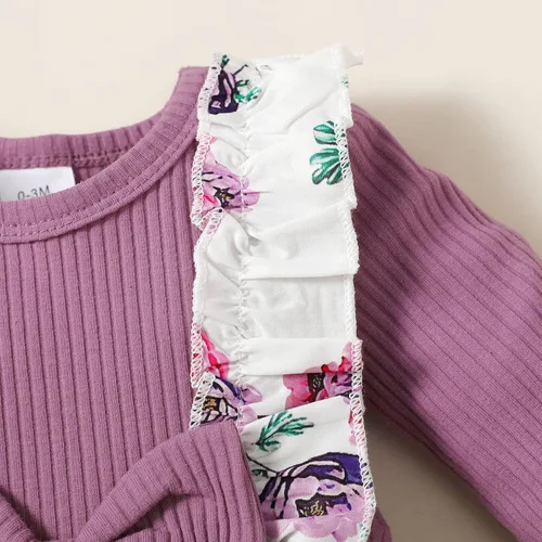 Vista 4 de KIHONI Ropa de bebé recién nacido, ropa de manga larga, trajes de niña recién nacida, overol floral con tirantes y tirantes, ropa de bebé para niñas