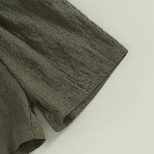 Vista 6 de Conjunto de ropa de verano para bebé y niño, con botones, de manga corta, con bolsillo, color liso, para el verano