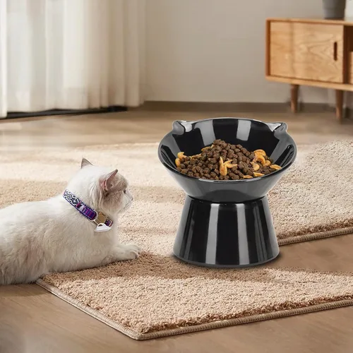 Vista 7 de Cuencos elevados desmontables para gatos, tazón elevado inclinado de 15° para gatos anti-vómito, amigable con los bigotes, platos ajustables