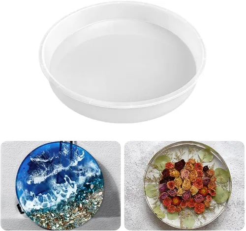 Vista 7 de RESINWORLD Molde de Bandeja Grande Redondo de 10" x 2" de Profundidad, Molde de Bandeja de Silicona Brillante para Reloj de Mesa para Fundición