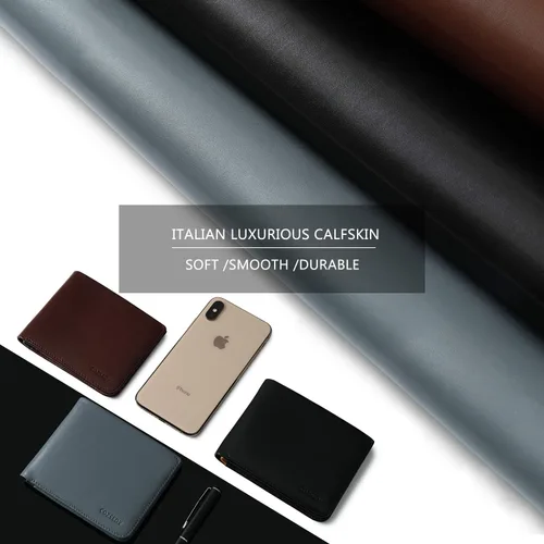 Vista 6 de Billeteras delgadas de piel de becerro para hombres con bloqueo RFID, bolsillo frontal de cuero, billetera minimalista plegable de fácil acceso