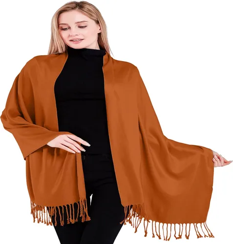 Vista 34 de CJ Apparel Solid Color Tassels Design Nepalese Shawl Seconds Scarf Wrap Stole Throw Head Wrap Pashmina Hand Made in Nepal Amarillo ámbar