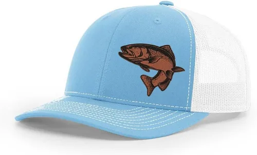 Vista 32 de Sombrero de pesca de trucha con parche de cuero grabado láser Richardson 112 Snapback Trucker Cap