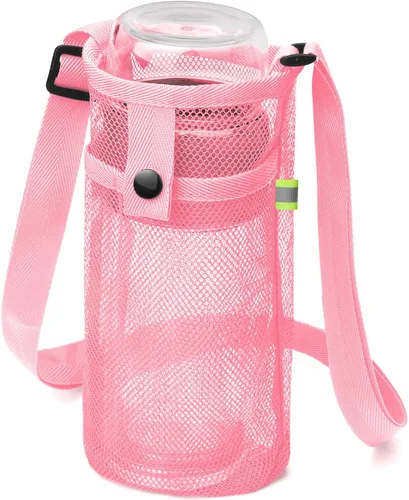 Vista 10 de Bolsa grande para botella de agua con correa, soporte de malla grande para botella de agua, correa para el hombro y bolsillo, soporte ligero
