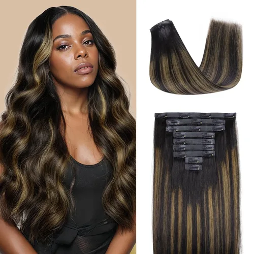 Vista 77 de Lashey Extensiones de cabello humano con clip, sin costuras, #1, color negro azabache, extensiones de cabello humano real, extensiones de cabello