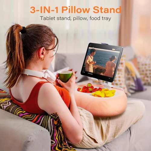 Vista 2 de Soporte de almohada para tableta Kindle con bandejas desmontables para iPad Tablet soporte para cama de 4 a 13 pulgadas teléfono/Kindle con funda