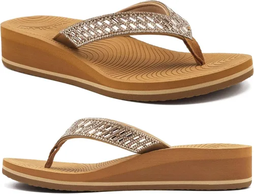 Vista 13 de KuaiLu Sandalias con plataforma de diamantes de imitación y soporte de arco para mujer