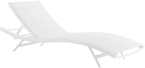 Vista 5 de Modway Glimpse Silla de malla de aluminio para patio al aire libre, junto a la piscina, tumbona en blanco y gris Blanco Gris