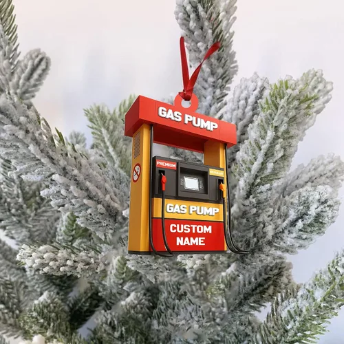 Vista 12 de Adorno de Navidad personalizado con bomba de gas 2025, decoración retro personalizada de árbol de estación de servicio, regalo único de recuerdo