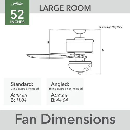 Vista 5 de Hunter Ventilador de techo interior de 52 pulgadas con luz LED, ventilador de techo con cadena de tracción, para dormitorio o sala de estar, montaje