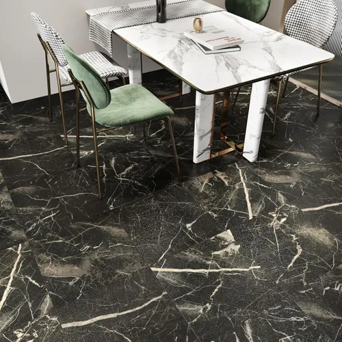 Vista 4 de Azulejos de mármol negro mate para despegar y pegar, láminas de vinilo impermeables para baño, baldosas de mármol negro, 5 unidades autoadhesivas