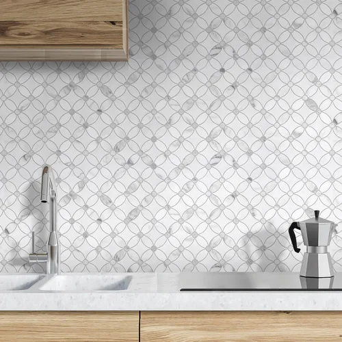 Vista 7 de SUNWINGS Azulejos Autoadhesivos de Moneda de Despegar y Pegar de 10 Hojas con Chorro de Agua para Salpicadero, Paneles de Pared de Mármol Blanco