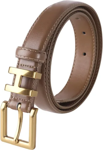 Vista 83 de Cinturón de cuero clásico con hebilla de metal para mujer con vestido de jeans