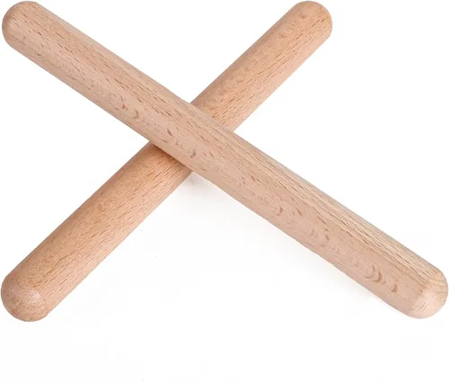 Vista 8 de 1 par de instrumentos de percusión musical de clavos de madera clásica de 8 pulgadas, palos de ritmo de madera natural (1 par FBA)