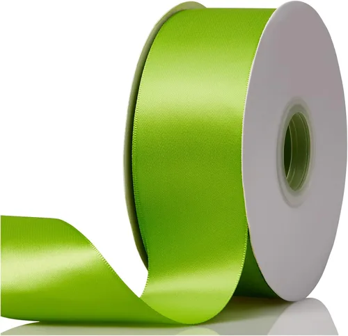 Vista 74 de Cinta de satén de doble cara verde manzana de 1-1/2 x 50 yardas, rollos de cinta de tela de alta densidad de color sólido, ideal para envolver