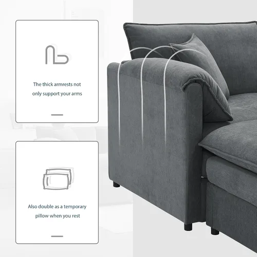 Vista 67 de Moderno sofá modular en forma de U con almohadas para la cintura, sofá cama con diván, sofá tapizado simétrico de felpilla de 6 asientos para sala
