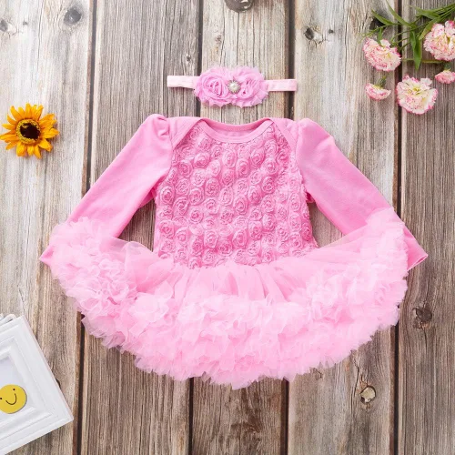 Vista 2 de HUAANIUE Newborn Baby Girl Christmas Outfit Romper Tutu Dress With Headband Birthday