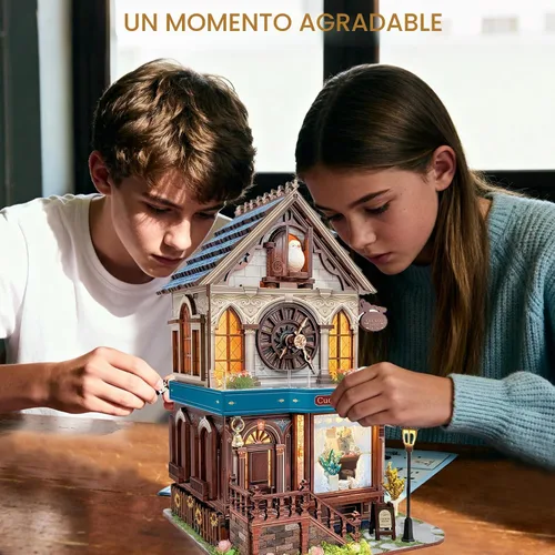 Vista 7 de SUNNINO Kit de casa de muñecas en miniatura, rompecabezas de madera 3D de cuco para adultos, kit de construcción de mini casa con 3 modos