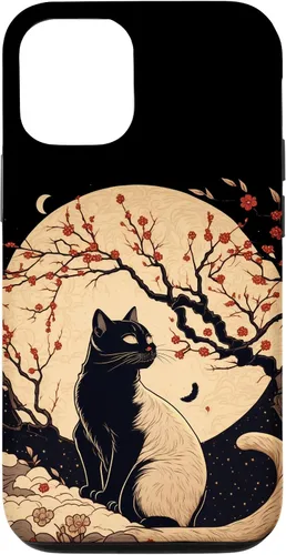 Vista 28 de Kawaii black cat japanese with cherry blossom anime style Case for iPhone 16