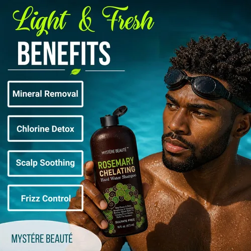Vista 3 de MYSTÈRE BEAUTÉ - Juego de champú y acondicionador quelante de romero – Cuidado del cabello con agua dura sin sulfato con biotina, queratina y árbol