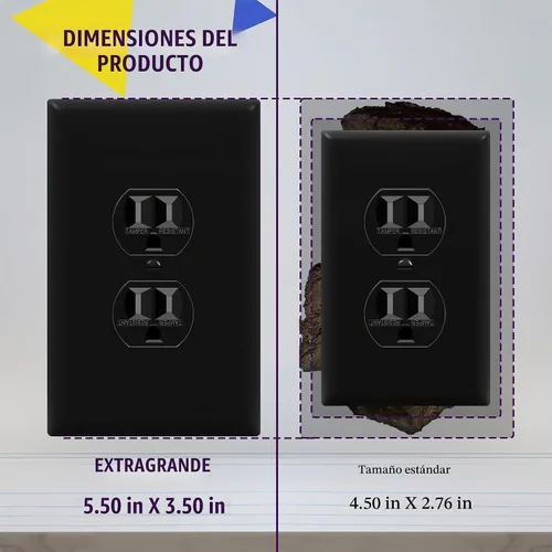 Vista 2 de ENERLITES Placa de pared dúplex para tomacorriente para receptáculos, cubierta de toma de corriente eléctrica jumbo, acabado brillante, de gran Negro