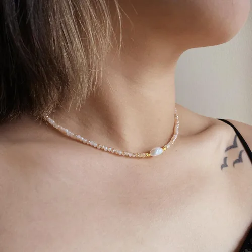 Vista 2 de Collares de cuentas de colores para mujer, collar de cuentas de cristal, collares de playa, collares bohemios para mujer, gargantilla de cuentas
